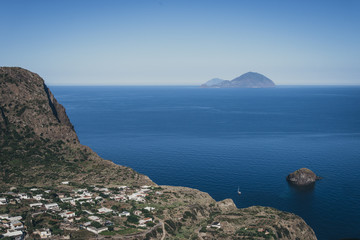 The island of Filicudi, Alicudi covered from Filicudi and the area of Pollara from the Belvedere in Salina 