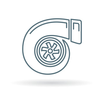 Vehicle performance turbo icon. Car turbocharger sign. Performance turbo compressor symbol. Thin line icon on white background. Vector illustration.