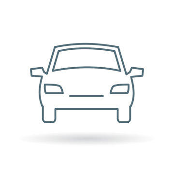 Front of car icon. Motor vehicle sign. Automobile symbol. Thin line icon on white background. Vector illustration.