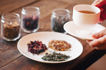 Tasting of different types of tea