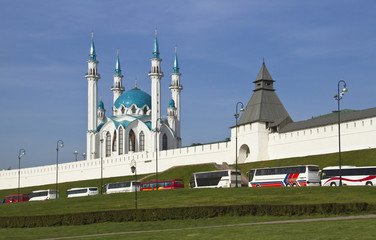 Kazan Kremlin and touristic buses in front of it