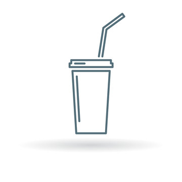 Softdrink icon. Cooldrink sign. Soda symbol. Thin line icon on white background. Vector illustration.