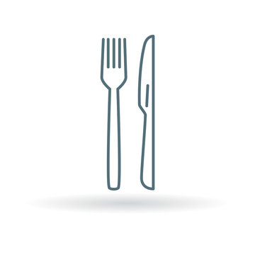 knife and fork icon. Cutlery set sign. Eating utensils symbol. Thin line icon on white background. Vector illustration.