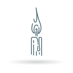 Candle light icon. Candle flame sign. Candle wick symbol. Thin line icon on white background. Vector illustration.