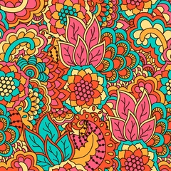 Fototapeten Hand drawn seamless pattern with floral elements.  © ceramaama