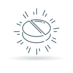 Medicine icon. Medication sign. Tablet symbol. Thin line icon on white background. Vector illustration.