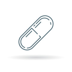 Medicine icon. Medication sign. Capsule symbol. Thin line icon on white background. Vector illustration.
