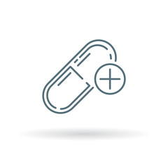 Medicine icon. Medication sign. Capsule symbol. Thin line icon on white background. Vector illustration.
