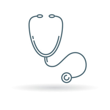 Stethoscope icon. Doctor stethoscope sign. Stethoscope cardiology symbol. Thin line icon on white background. Vector illustration.