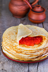 pancakes with red caviar