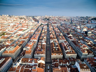 Aerial View of Baixa Chiado and Lisbon Skyline, Portugal