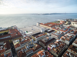 Aerial View of Commerce Square and Baixa Chiado, Lisbon, Portugal