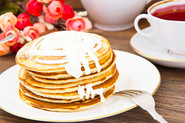 Tasty Pancakes Stack with Cream