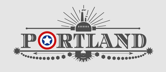 Portland city name with flag colors styled letter O