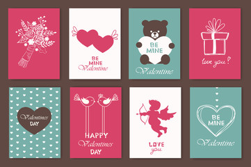 set of greeting cards for Valentine's Day.