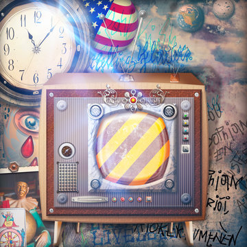 Science fiction background with steampunk telescreen