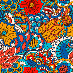 Hand drawn seamless pattern with floral elements. 