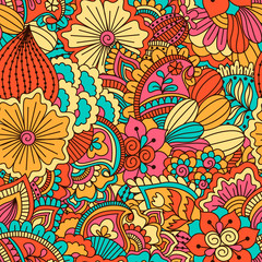 Hand drawn seamless pattern with floral elements. 