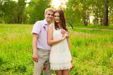 wedding couple in spring park garden