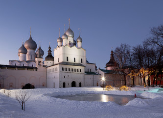 Fototapeta na wymiar The Kremlin of Rostov the Great in the late evening, Russia