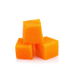 Diced carrots on white background