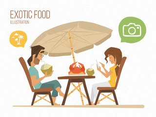 Couple sitting in a tropical cafe