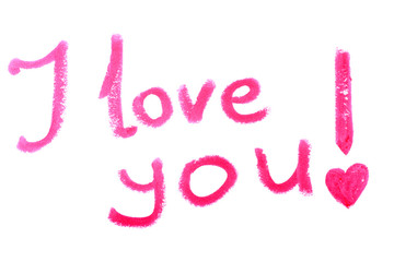 The inscription I love you. Vector illustration. Phrase is written in lipstick