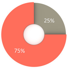 25 percent red and grey circle diagram isolated