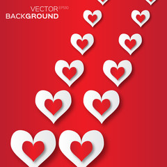 Valentine's day abstract applique background with cut red and white paper hearts. Pop up Vector illustration