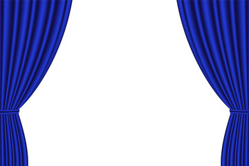 Blue curtain opened on  white background. Vector illustration,EPS 10.