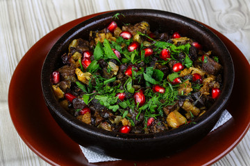 Baked potato with chicken meat