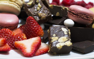 delicious berries with chocolate and macaroon
