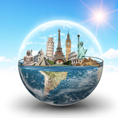 Monuments of the world in a glass of water
