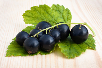 berries of black currant on wooden background