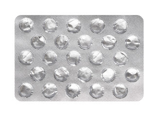 empty blister pack of tablets on a white background