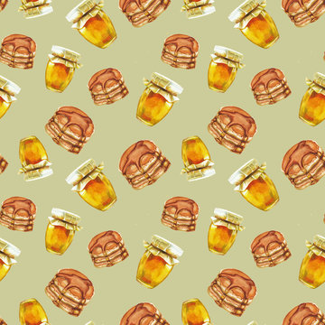 Watercolor Honey Pancake Pattern