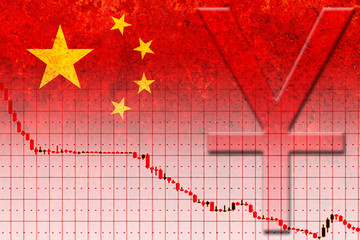 chinese currency (yuan) and devaluation graph on the rustic chin