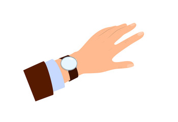 The hand of men, looking at watch, time for lunch or coffee break