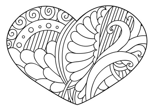  Zentangle  black and white decorative heart. Vector illustration.