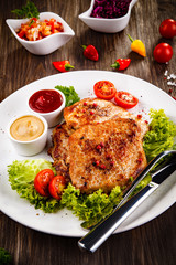 Grilled steaks and vegetables 