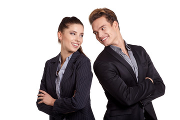 Portrait Of Happy Business Couple Standing Together Isolated On