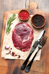 Raw steak ribeye, top view