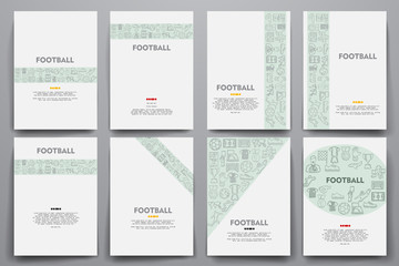 Corporate identity vector templates set with doodles football theme