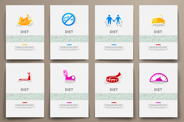 Corporate identity vector templates set with doodles diet theme