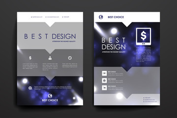 Set of brochure, poster design templates in neon molecule structure style