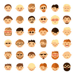 Set of people face icons in flat style.