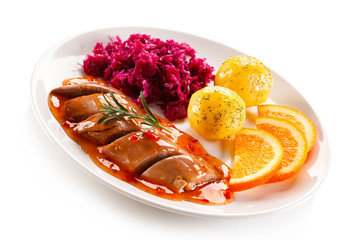 Roast duck fillet and vegetables