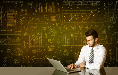 Businessman with diagram background