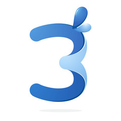 Number three with water waves and drops.