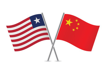 Liberian and Chinese flags. Vector illustration.